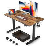 FEZIBO 48 x 24 Inches Standing Desk with Drawer, Adjustable Height Electric Stand up Desk, Sit Stand Home Office Desk, Ergonomic Workstation Black Steel Frame/Rustic Brown Tabletop